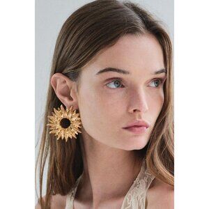 Zara Gold Tone Sunburst Earrings Statement Design READ ME*